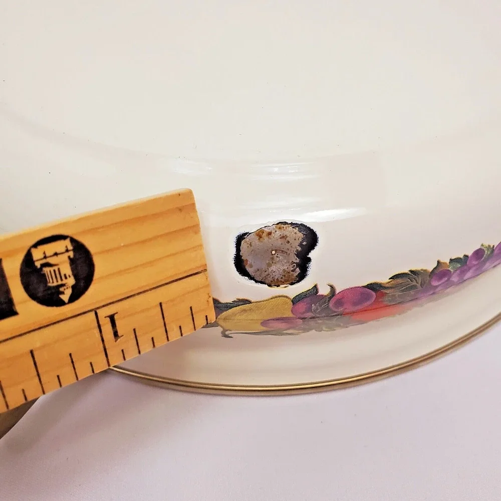 Read Vintage Cornucopia Dutch Oven Enamel Fruit Covered Lid Pot Brass Casserole